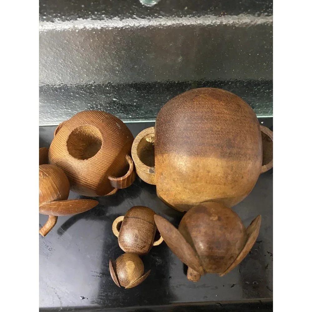 Mid‎ Century Carved Wood Elephant Toothpick Holder Taiwan Set of Three 3 Vintage